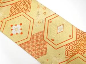 アンティーク　亀甲に花模様織り出し袋帯（着用可）